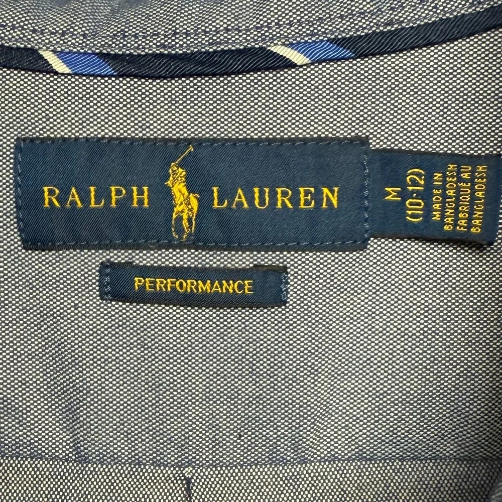Ralph Lauren Boys Youth Medium 10/12 Performance Button Down Collar Pocket Logo‎
